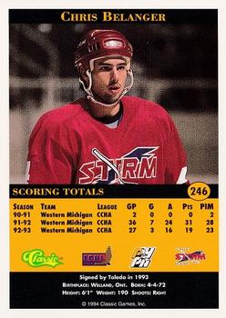 1994 Classic Pro Hockey Prospects #246 Chris Belanger Back