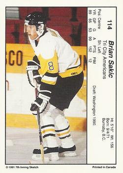 1990-91 7th Inning Sketch WHL #114b Brian Sakic Back