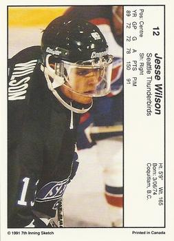 1990-91 7th Inning Sketch WHL #12 Jesse Wilson Back