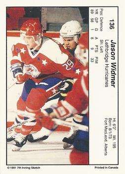 1990-91 7th Inning Sketch WHL #136 Jason Widmer Back
