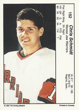 1990-91 7th Inning Sketch WHL #152 Chris Schmidt Back