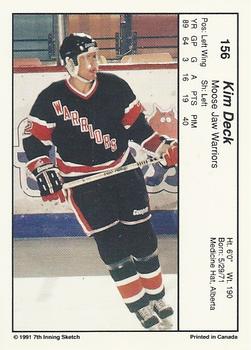 1990-91 7th Inning Sketch WHL #156 Kim Deck Back