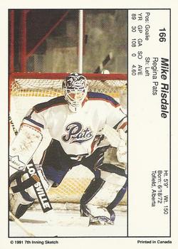 1990-91 7th Inning Sketch WHL #166 Mike Risdale Back