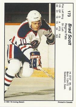 1990-91 7th Inning Sketch WHL #173 Brad Scott Back
