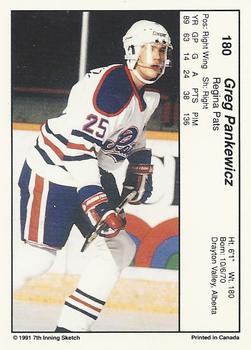 1990-91 7th Inning Sketch WHL #180 Greg Pankewicz Back