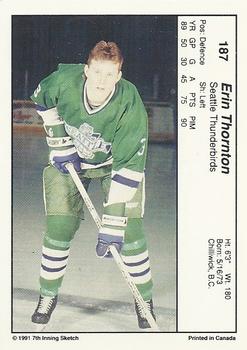 1990-91 7th Inning Sketch WHL #187 Erin Thornton Back
