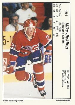 1990-91 7th Inning Sketch WHL #191 Mike Jickling Back