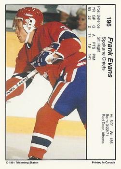 1990-91 7th Inning Sketch WHL #196 Frank Evans Back