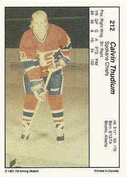 1990-91 7th Inning Sketch WHL #212 Calvin Thudium Back