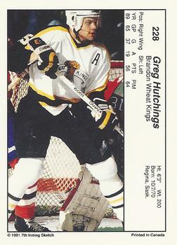 1990-91 7th Inning Sketch WHL #228 Greg Hutchings Back