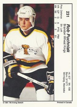 1990-91 7th Inning Sketch WHL #231 Rob Puchniak Back