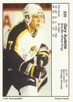 1990-91 7th Inning Sketch WHL #235 Gary Audette Back