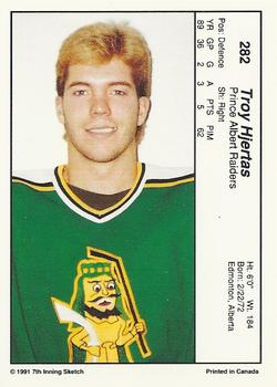 1990-91 7th Inning Sketch WHL #282 Troy Hjertas Back