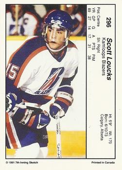 1990-91 7th Inning Sketch WHL #296 Scott Loucks Back