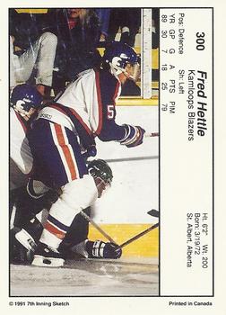 1990-91 7th Inning Sketch WHL #300 Fred Hettle Back