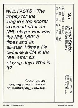 1990-91 7th Inning Sketch WHL #307 Darryl Sydor Back