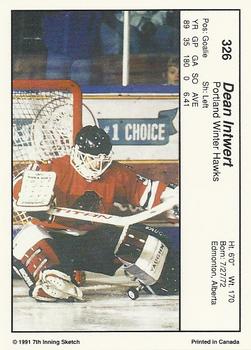 1990-91 7th Inning Sketch WHL #326 Dean Intwert Back