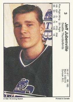 1990-91 7th Inning Sketch WHL #3 Jeff Jubenville Back