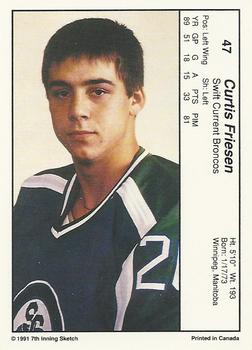 1990-91 7th Inning Sketch WHL #47 Curtis Friesen Back