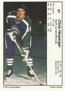 1990-91 7th Inning Sketch WHL #67 Chris Herperger Back