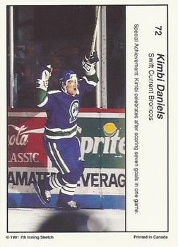 1990-91 7th Inning Sketch WHL #72 Kimbi Daniels Back