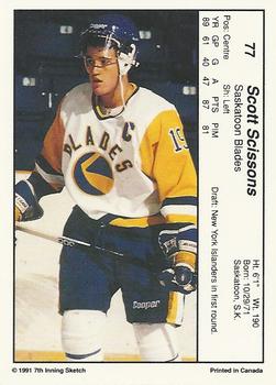 1990-91 7th Inning Sketch WHL #77 Scott Scissons Back