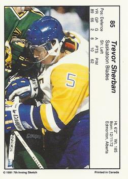 1990-91 7th Inning Sketch WHL #85 Trevor Sherban Back