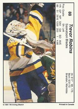 1990-91 7th Inning Sketch WHL #88 Trevor Robins Back