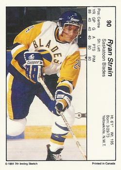 1990-91 7th Inning Sketch WHL #90 Ryan Strain Back