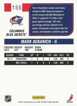 2011-12 Score #155 Mark Dekanich Back