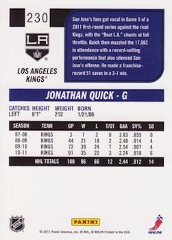 2011-12 Score #230 Jonathan Quick Back