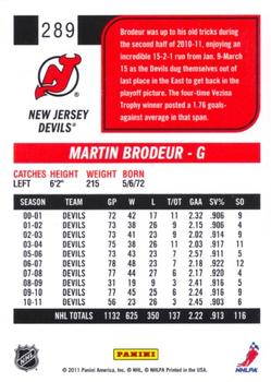 2011-12 Score #289 Martin Brodeur Back