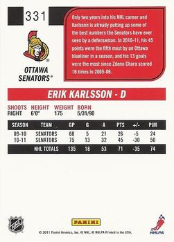 2011-12 Score #331 Erik Karlsson Back