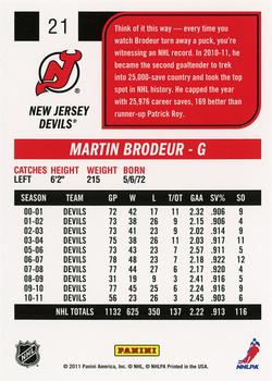 2011-12 Score #21 Martin Brodeur Back