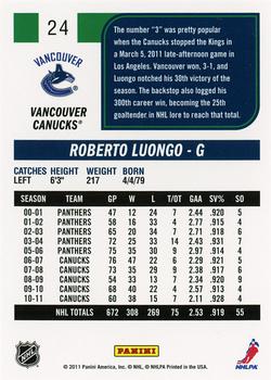 2011-12 Score #24 Roberto Luongo Back