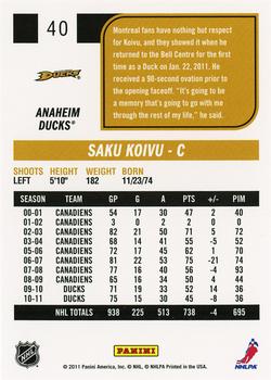 2011-12 Score #40 Saku Koivu Back