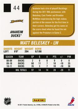 2011-12 Score #44 Matt Beleskey Back