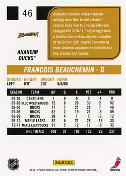 2011-12 Score #46 Francois Beauchemin Back