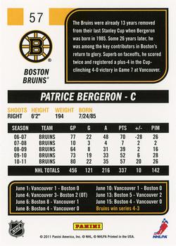 2011-12 Score #57 Patrice Bergeron Back