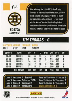 2011-12 Score #64 Tim Thomas Back
