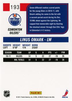 2011-12 Score #193 Linus Omark Back