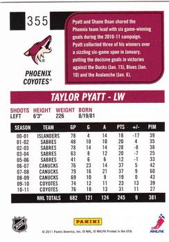 2011-12 Score #355 Taylor Pyatt Back