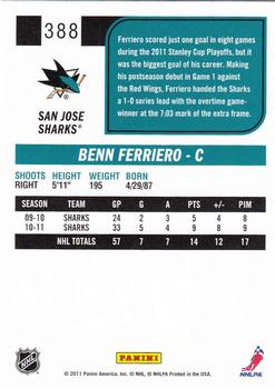 2011-12 Score #388 Benn Ferriero Back