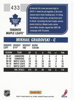 2011-12 Score #433 Mikhail Grabovski Back