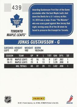 2011-12 Score #439 Jonas Gustavsson Back