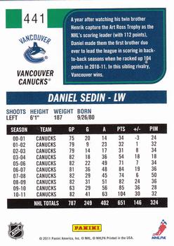 2011-12 Score #441 Daniel Sedin Back