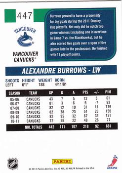 2011-12 Score #447 Alexandre Burrows Back