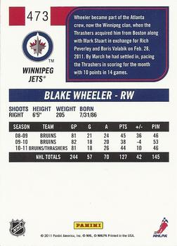 2011-12 Score #473 Blake Wheeler Back