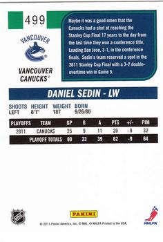 2011-12 Score #499 Daniel Sedin Back