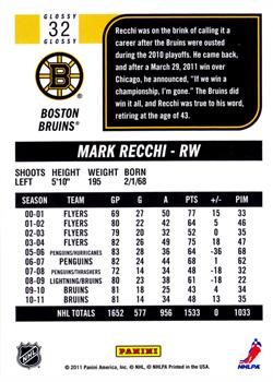2011-12 Score - Glossy #32 Mark Recchi Back